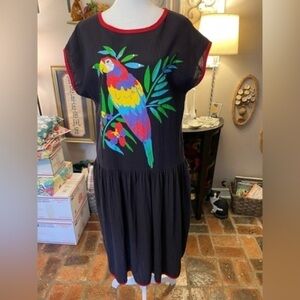Appel vintage drop waist dress with tropical parrot design w/rhinestones.